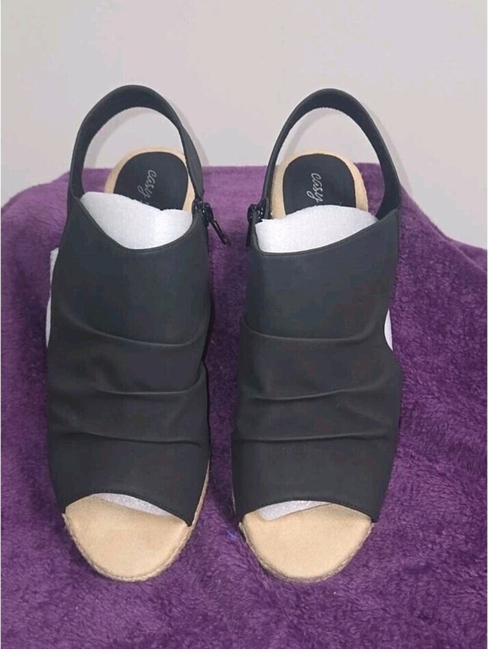 Easy Street Women's Teje Espadrille Wedge Sandal Ruched Stretch Upper 11 WIDE